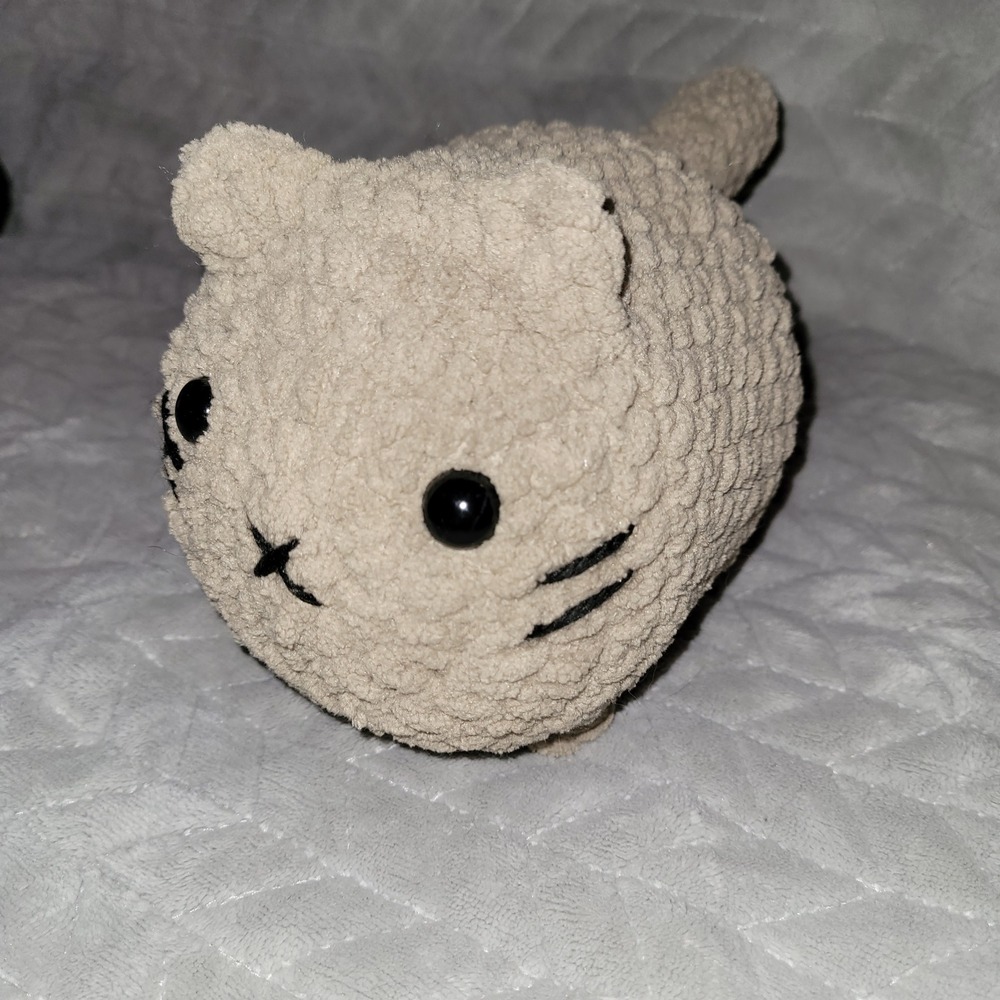 Handmade Crochet Chunky Amigurumi Cat Plush‎ Toy Beige Kids Gift Stuffed Animal